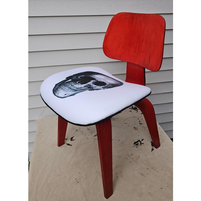 Attributed Herman Miller Style Red Aniline DCW + Skull Chair For Sale - Image 11 of 14