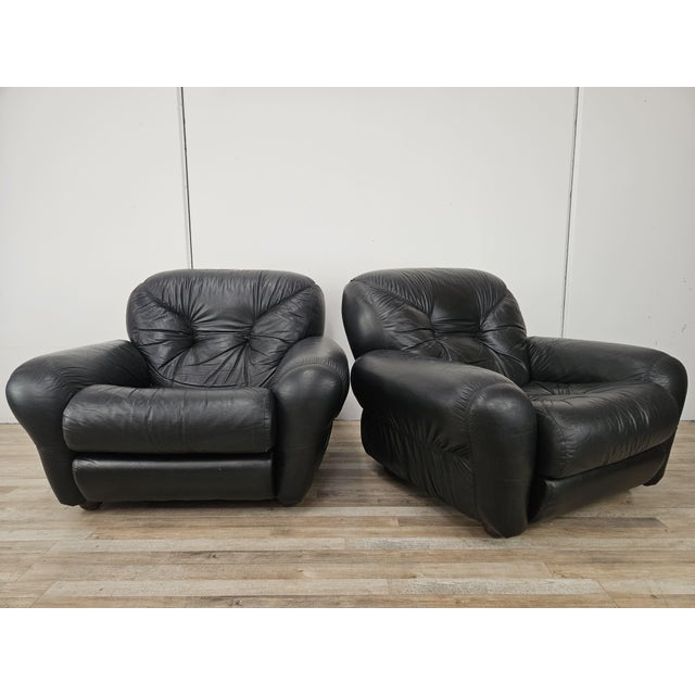 Vintage Club Chairs in Black Leather, 1970, Set of 2 For Sale - Image 18 of 18