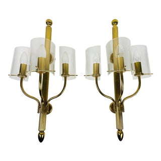 Mid-Century Modern Brass and Perspex Cinema Wall Lamps, 1950s - A Pair For Sale