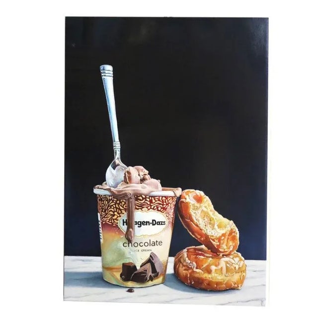 Wood "Cream" Contemporary Photorealist Still Life Oil Painting on Wood Panel by Contemporary Fine Artist m.e. For Sale - Image 7 of 8