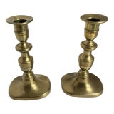 Antique Victorian Brass Beehive Candlestick Holders | a Pair For Sale