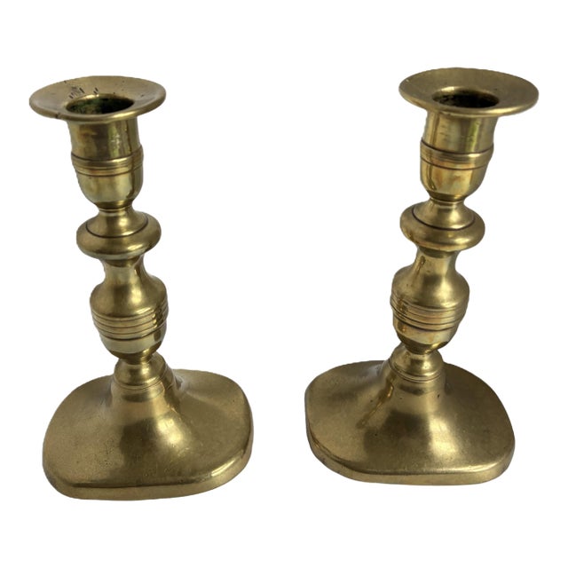 Antique Victorian Brass Beehive Candlestick Holders | a Pair For Sale