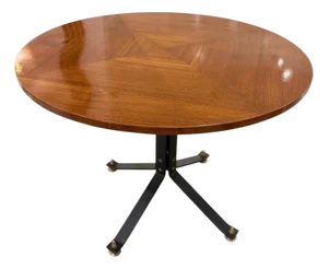 Carlo Ratti Geometric Walnut Round Table With Iron Base, Italy, 1950s