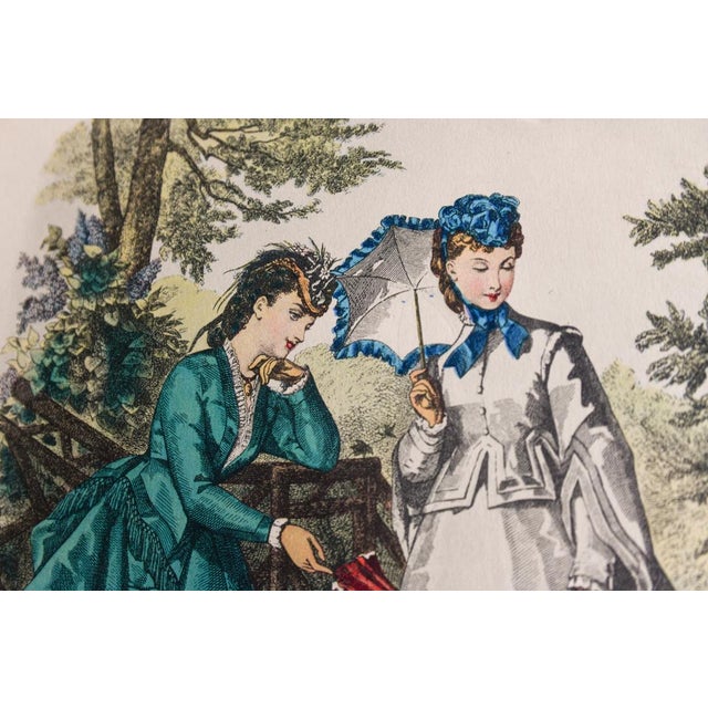 Lot of 5 Antique French Fashion Plates L La Mode Illustrée 1870s L Signed Anaïs Toudouze, Hand Colored Bustle Dresses, 9x12" Each For Sale - Image 10 of 17