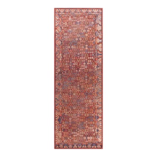 1800s Red Antique Central Asian Khotan East Turkestan Hallway Runner Rug For Sale