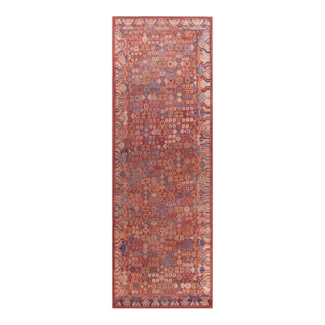1800s Red Antique Central Asian Khotan East Turkestan Hallway Runner Rug For Sale