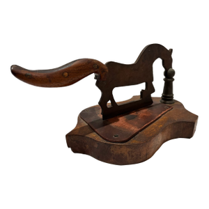 Antique Horse Formed Tobacco Cutter With Wooden Handle and Base