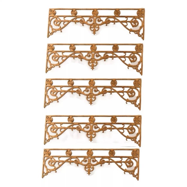 A set of metal window / balcony rails in the style of Napoleon III. 7 pcs: 5 large - 101 x 33.5 cm, 2 small - 91.5 x 32 cm