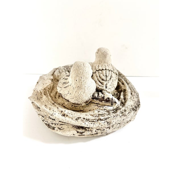 Farmhouse Vintage Concrete Bird Nest Garden Sculpture, Cast Stone Sparrow Planter or Birdbath Accent For Sale - Image 3 of 11