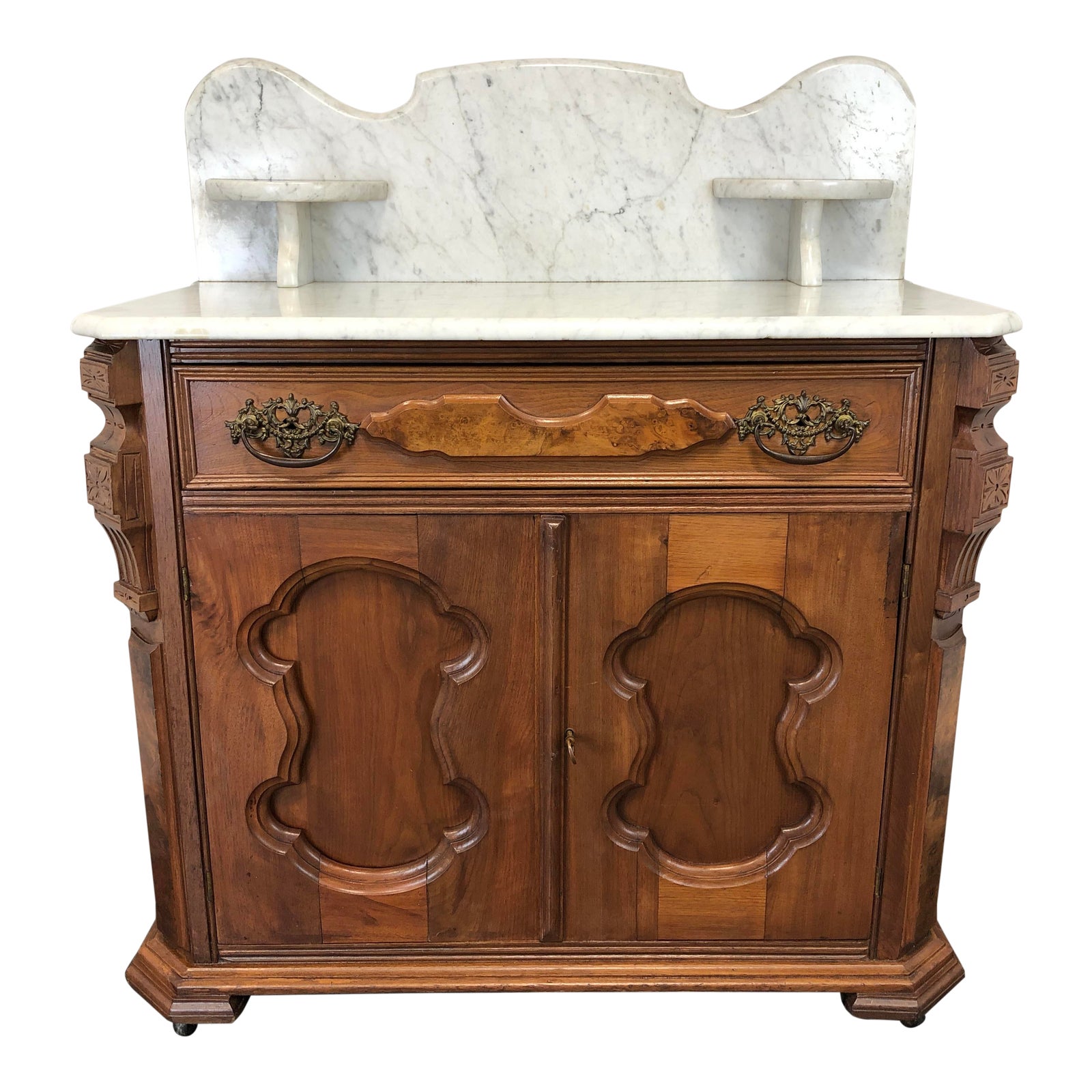 Antique Victorian Walnut Marble Top Washstand Circa 1900 Chairish