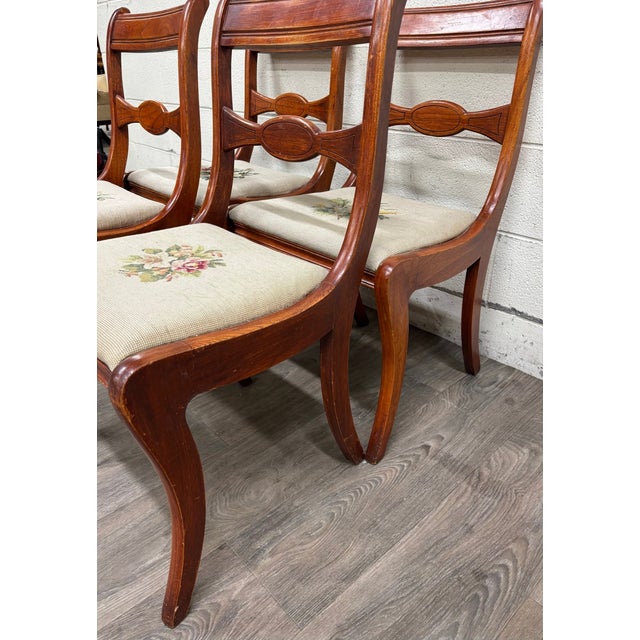 Antique Regency / Duncan Phyfe Style Needlepoint Upholstered Dining Side Chairs For Sale - Image 11 of 16