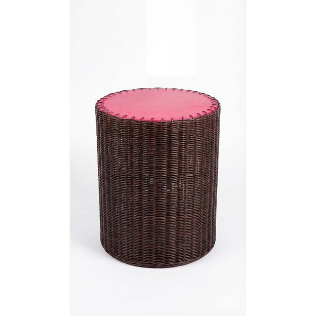 Contemporary Woven Side Table in Wicker and Leather by Auste Ost For Sale - Image 3 of 8