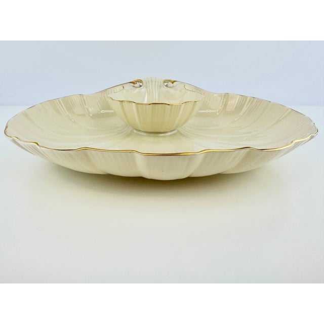 Vintage Lenox Ivory Porcelain Shell Serving Platter With Gold Trim and Dip Bowl For Sale In Little Rock - Image 6 of 12