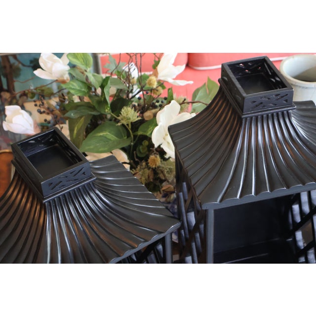 Global Views Williamsburg Black Chinoiserie Pagoda Wall Shelves / Decorative Sconces — A Pair For Sale - Image 14 of 18