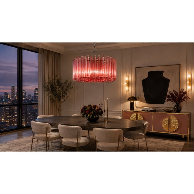 Italian Pendant Light in Pink Murano Glass Rods and Chrome Frame from Justfurnituress SRL For Sale - Image 9 of 11