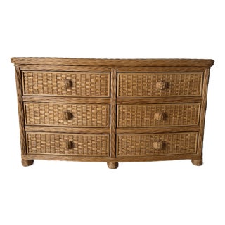 Vintage Coastal Organic Woven Rattan Six-Drawer Dresser For Sale