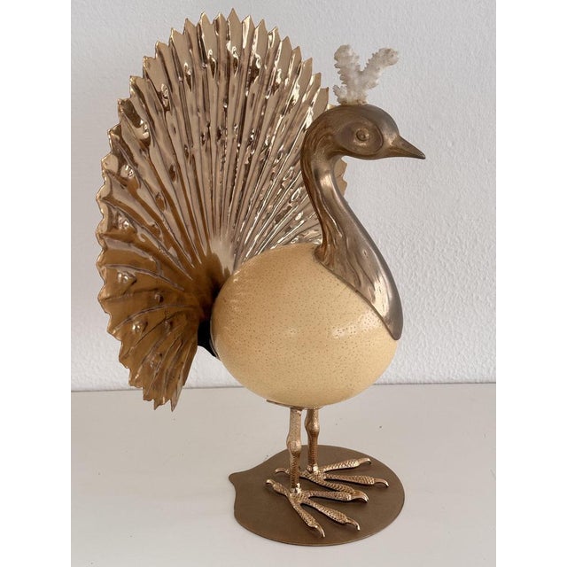 Vintage Italian Brass and Ostrich Egg Bird Sculpture by Antonio Pavia, 1970s For Sale - Image 6 of 12