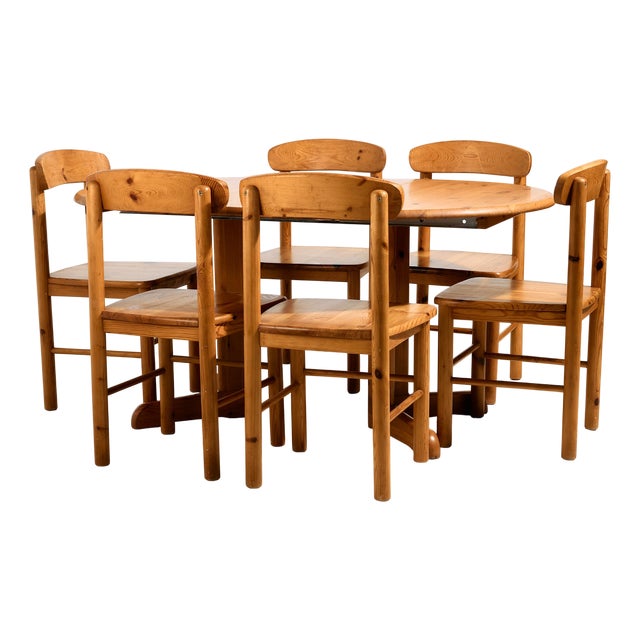 Pine Dining Set by Rainer Daumiller, Set of 7 For Sale