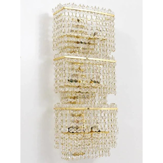 Large Square Gold-Plated Crystal and Brass Sconce by Lobmeyr, Austria, 1970s For Sale - Image 3 of 11