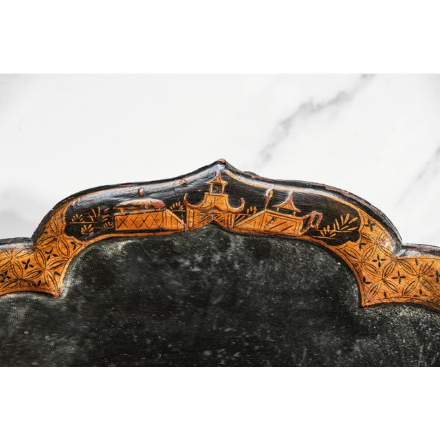 Wonderful Large Antique Chinoiserie Japanned Dressing Table Mirror Asian Lacquer Hand Painted Home Decor For Sale - Image 4 of 18
