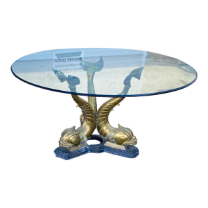 Vintage Hollywood Regency Solid Brass Italian Dolphin Koi Dining Table