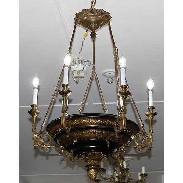 ​Antique French Empire Style Figural Carved Dragons 9 Light Chandelier Measures 37 In H x 27.25 In w x 27.25 D