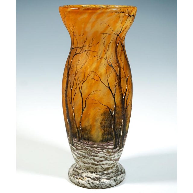 Art Nouveau Cameo Vase with Winter Landscape from Daum Nancy, France, 1900 For Sale - Image 3 of 9
