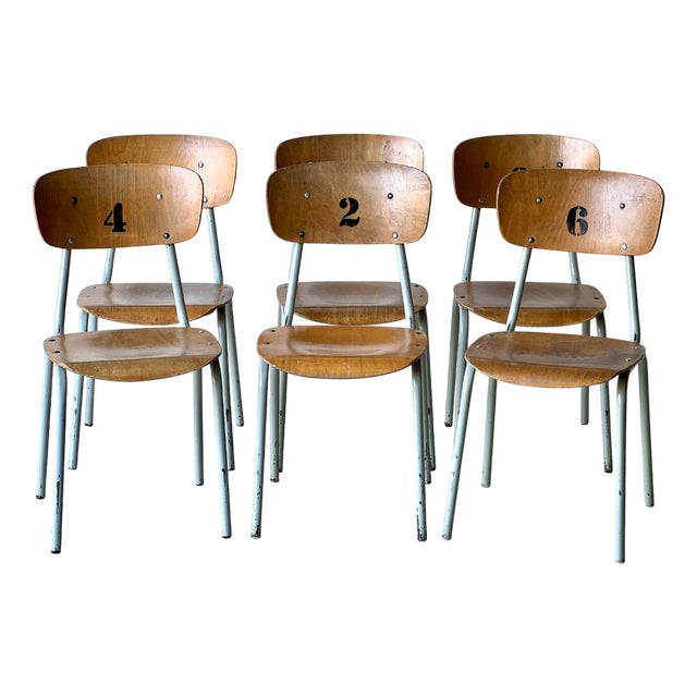 Vintage School Chairs, 1970s, Set of 6 For Sale