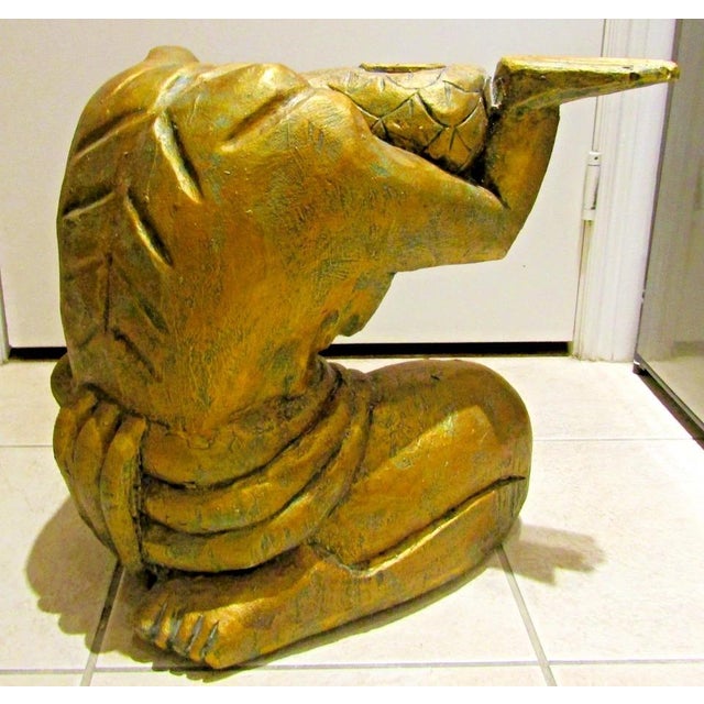 Gold Vintage Gilded Carved Wood Asian Figural Side Table With Glass Top Circa 1980s For Sale - Image 8 of 15