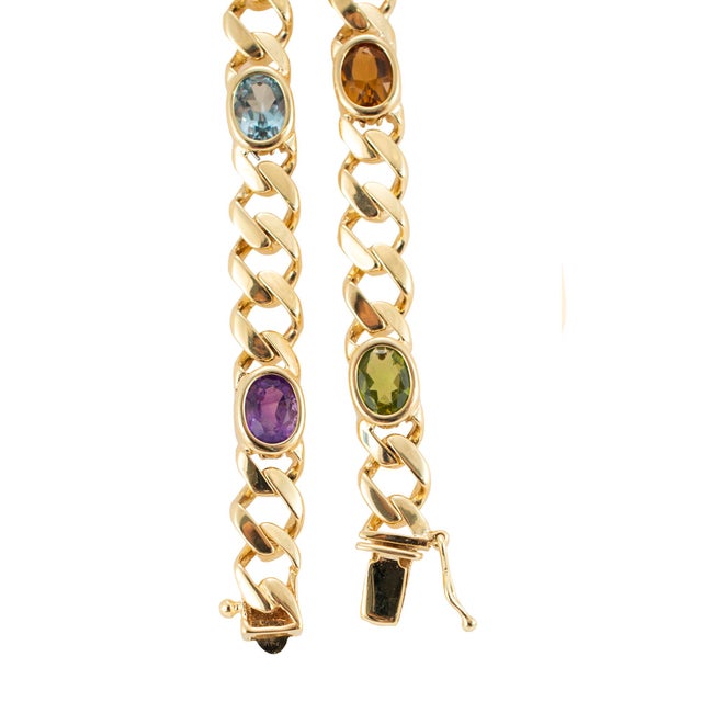 Late 20th Century Vintage 14k Yellow Gold 11.98ctw Multi Gem Rainbow Curb Link Chain Necklace For Sale - Image 5 of 8