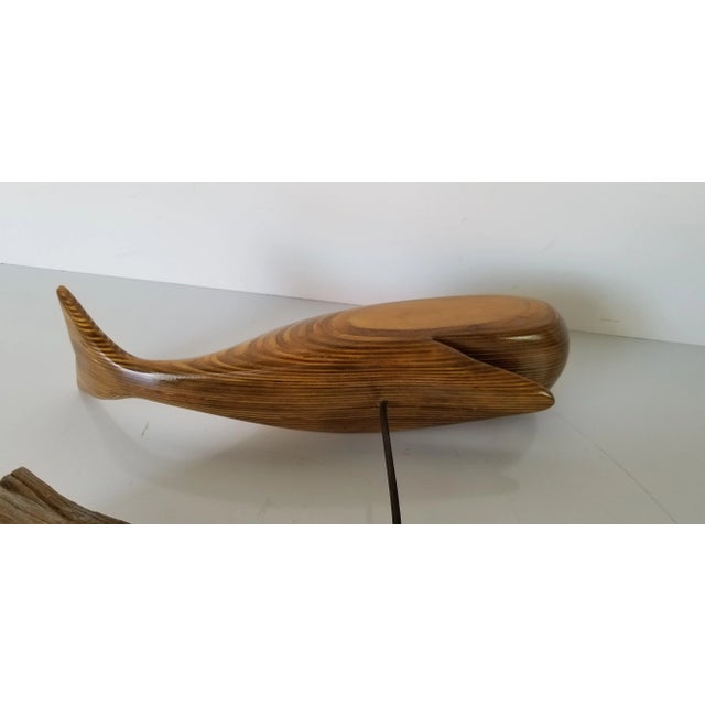 Brown 1980s Vintage Hand-Carved Wood Whale Sculpture For Sale - Image 8 of 11