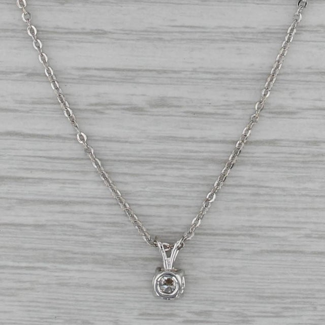 Modern 0.42ct Round Diamond Solitaire Pendant Necklace 14k White Gold 15.5" Cable Chain For Sale - Image 3 of 5