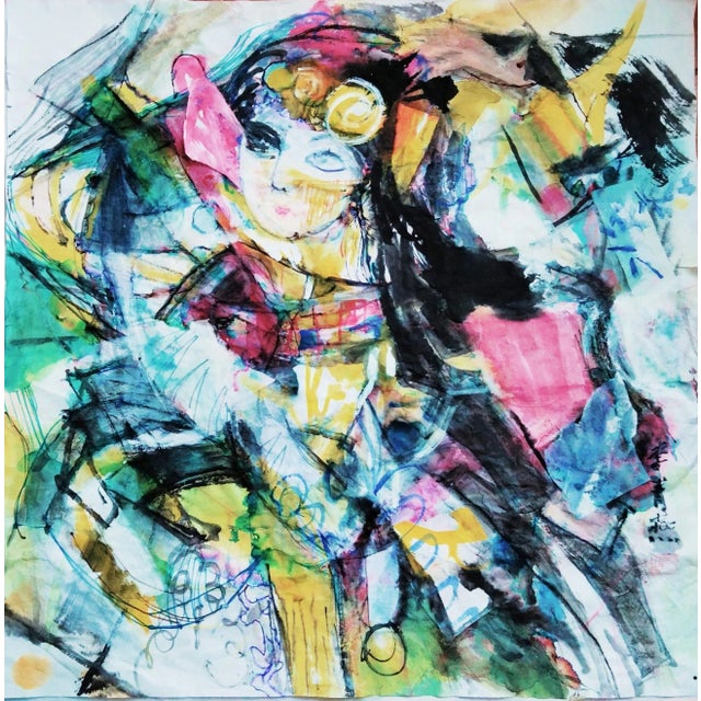 Li Qing-Yan, Girl With a Cat, 2022, Ink on Paper, in Flawless conditions. This piece is attributed to the mentioned...