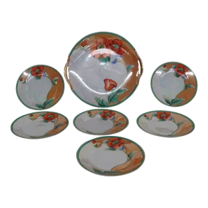 Noritake Lusterware Poppy Flower 7 Pc Cake Plate and 6 Dessert Plates