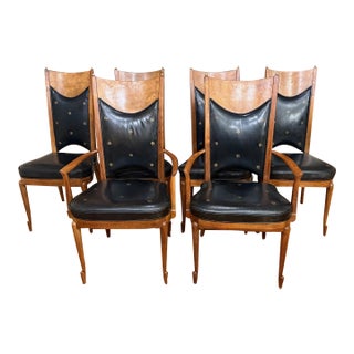 1970s Mastercraft Black Leather Dining Chairs - Set of 6 For Sale