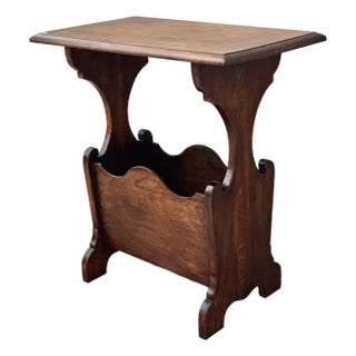 Wood Carved Early 20th Century Readers Table, Magazine Rack, Trestle Side Table, Stand For Sale