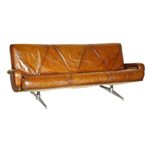 Mid-Century Modern Hand Dyed Brown Leather Sofa by Marcel Breuer For Sale