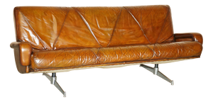 Mid-Century Modern Hand Dyed Brown Leather Sofa by Marcel Breuer