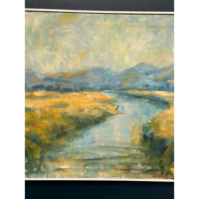 River Landscape with Mountains, 1960s, Oil on Canvas, Framed For Sale - Image 12 of 18
