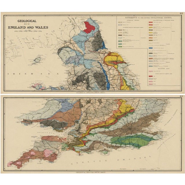 Antique Geological Map of England & Wales, 1880s, Set of 2 For Sale - Image 11 of 11