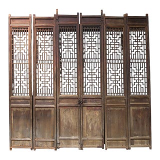 Antique Chinese 6 Panel Lattice Wood Screen Doors For Sale