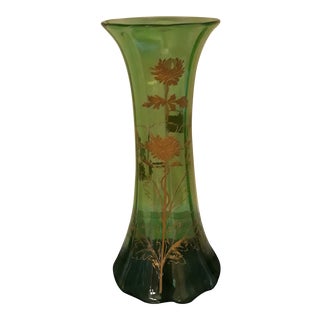 Vintage 50s Green Glass Vase For Sale