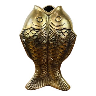 Vintage Brass Goldfish Koi Fish Vase / Vessel For Sale