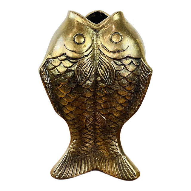 Vintage Brass Goldfish Koi Fish Vase / Vessel For Sale