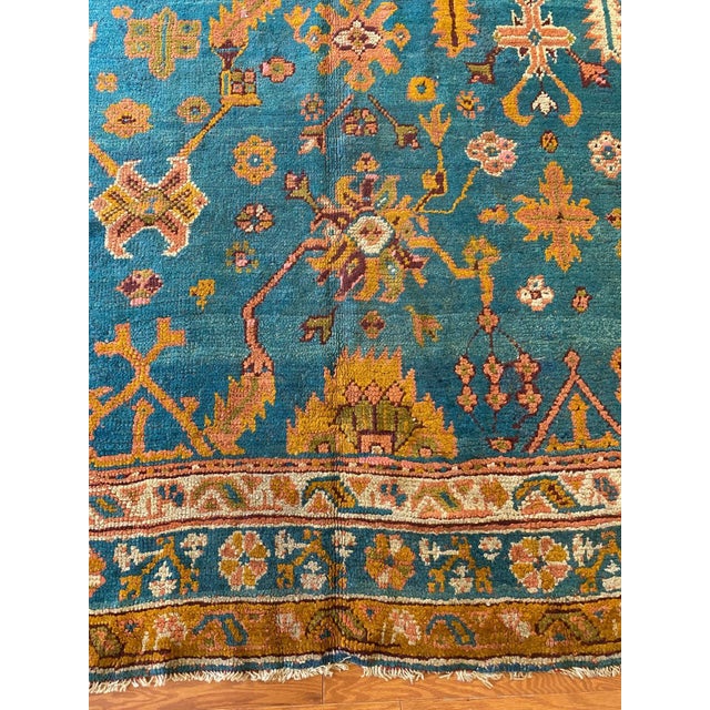 Square Blue Antique Oushak 19th Century Rug - 7'9" x 8'9" For Sale - Image 4 of 9