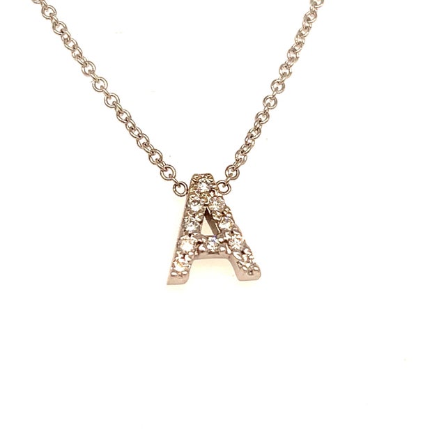 2010s Diamond Letter "A" Pendant Necklace 18" 14k Gold 0.12 TCW Certified For Sale - Image 5 of 12