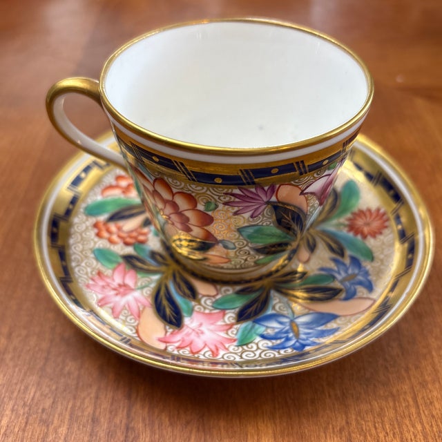 This porcelain cup and saucer was produced in England by Copeland between 1851 and 1875. This teacup has a date mark D/75,...