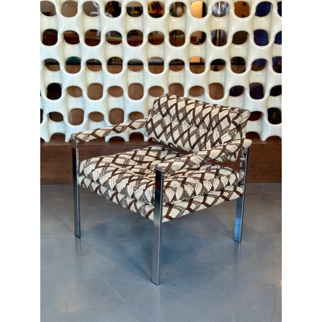 Milo Baughman 1970s Milo Baughman Chrome and Wool Lounge Chair For Sale - Image 4 of 13