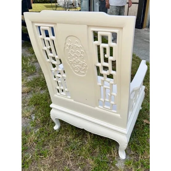 Chinoiserie Arm Chair #1 in Fresh Ivory Lacquered Finish For Sale - Image 4 of 11