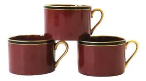 Red Burgundy, Gold and Black Porcelain Coffee or Tea Cups circa 1970s - Set of 3